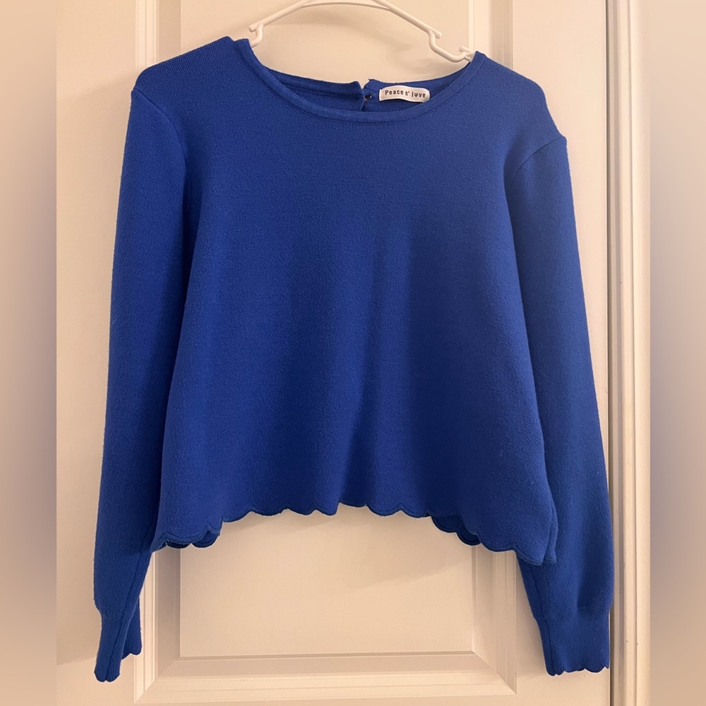 Cobalt Blue Scalloped Hem Sweater